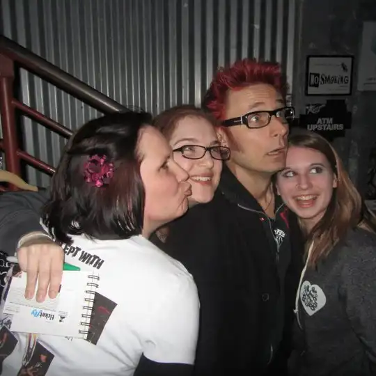 Kat, Em and Fallyn with Mike Dirnt