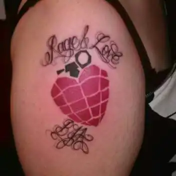 Rage and Love Heart Grenade Tattoo