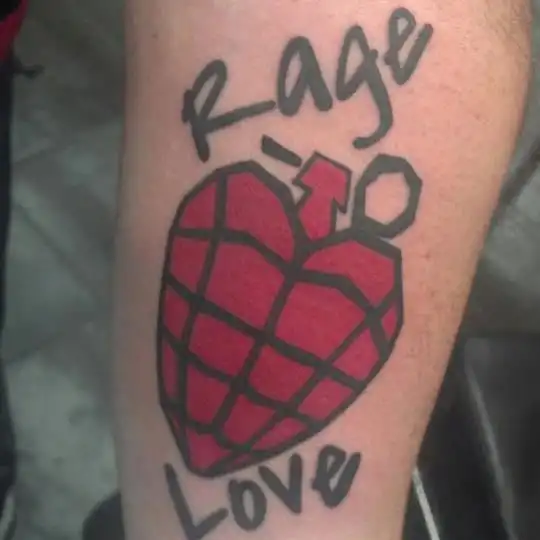 Rage and Love Heart Grenade Tattoo