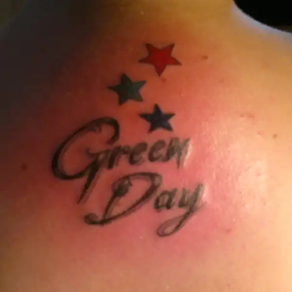 Green Day Text with Stars Tattoo