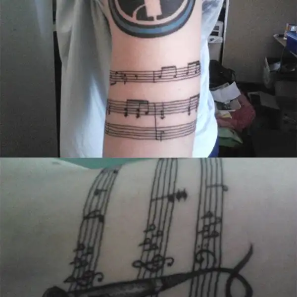 Microphone and Music Notes Tattoo