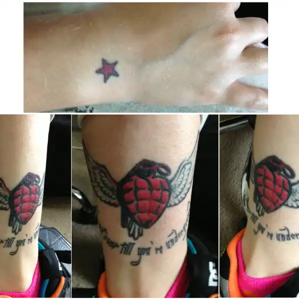 American Idiot Heart Grenade with Text Tattoo