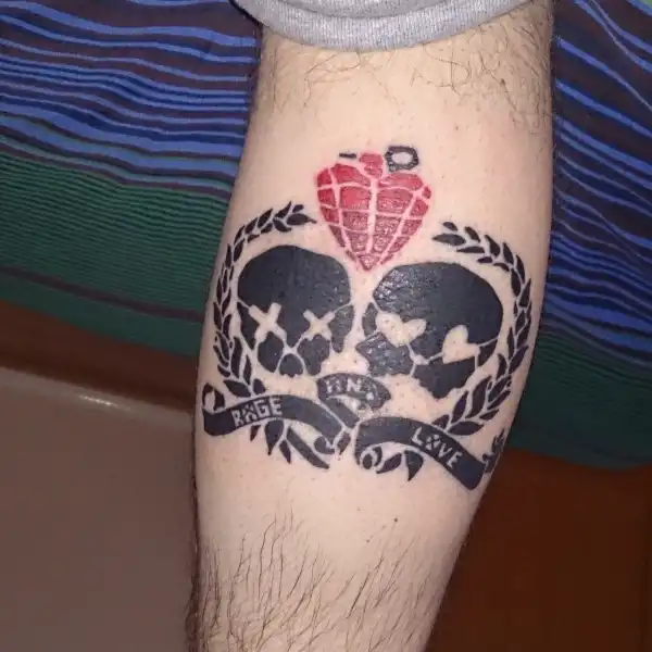 Rage and Love Heart Grenade Tattoo