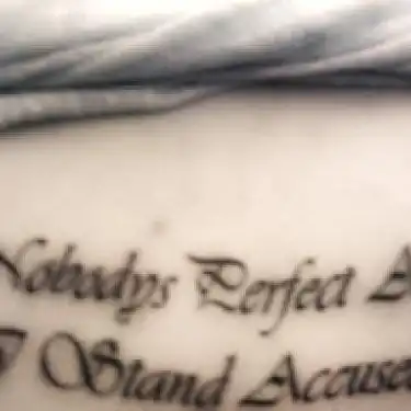 Text: Nobodys Perfect and I Stand Accused Tattoo