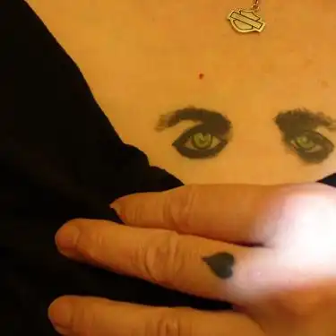 Finger Heart with Stylized Eyes Tattoo