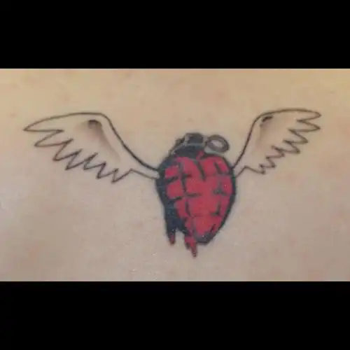 American Idiot Heart Grenade with Wings Tattoo