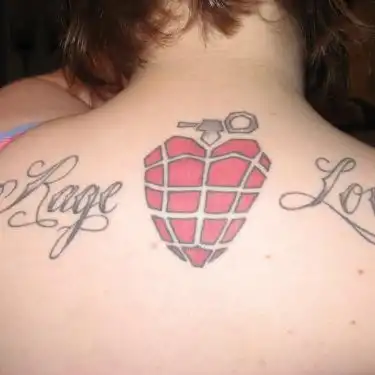 Rage and Love Heart Grenade Tattoo