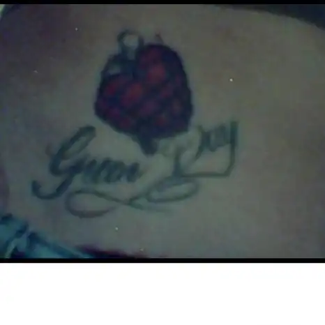 Green Day Script with Red Plaid Heart Tattoo