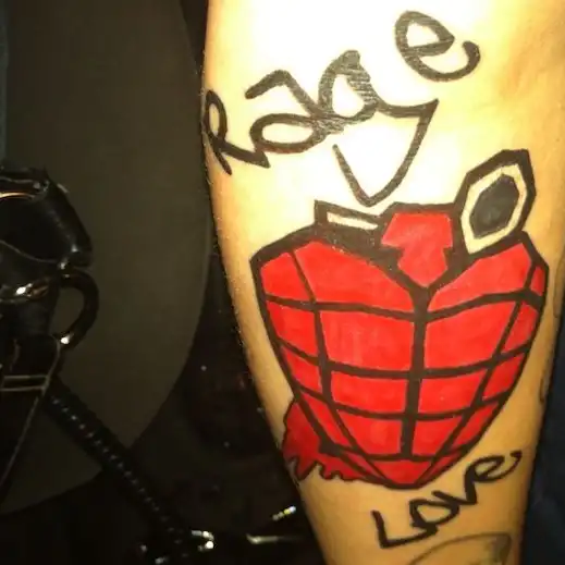 Rage and Love Heart Grenade Tattoo