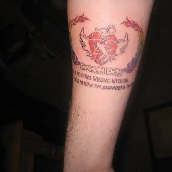 Green Day Heart Grenade with Lyrics Tattoo