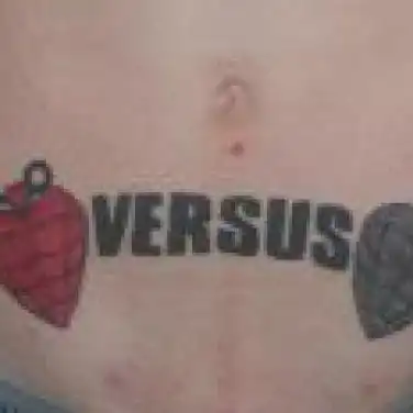 Versus Text with Red and Gray Hearts Tattoo