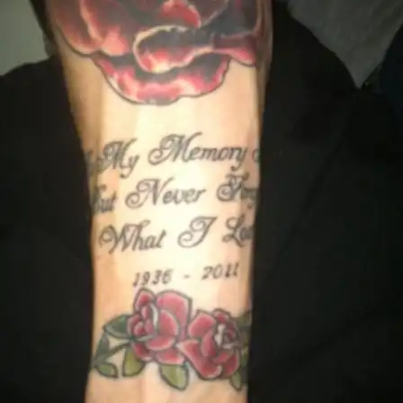 Text and Rose Tattoo