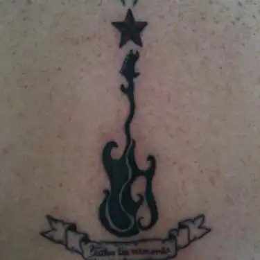 Flame Guitar with Star and Banner Tattoo