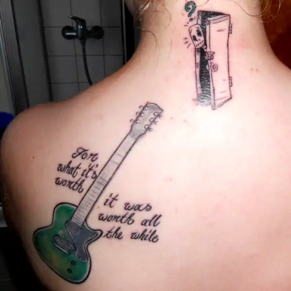 Green Guitar with Lyrics Tattoo