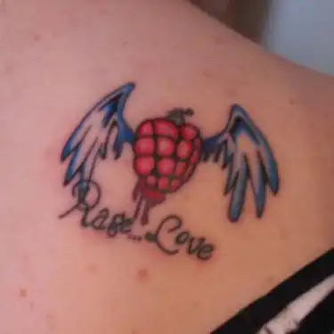 Rage and Love Heart Grenade Tattoo