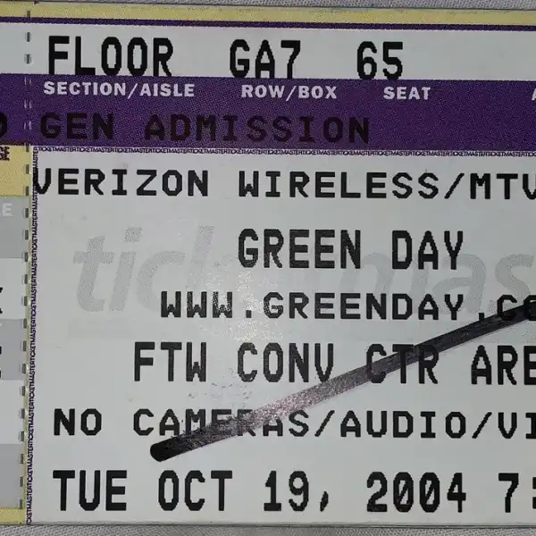 19 October 2004 - Convention Center - Fort Worth, TX - Ticket