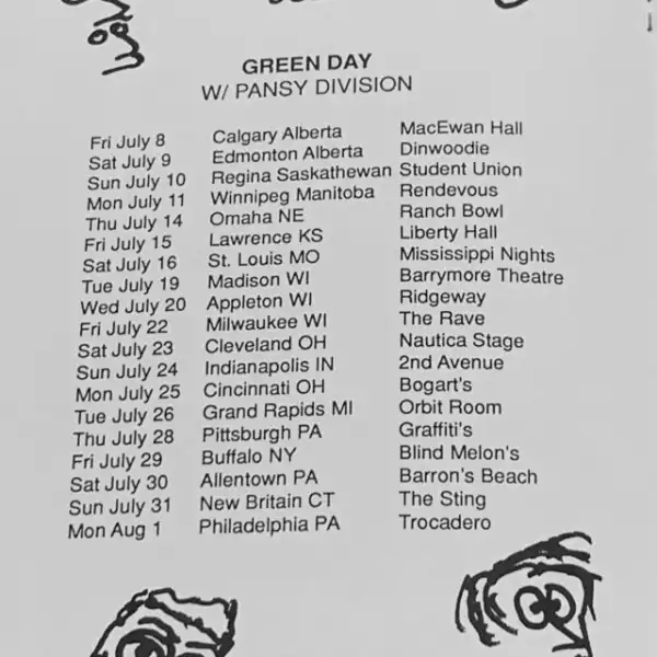 July 1994 - Tour Dates - Flyer