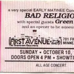 10 October 1993 - Minneapolis, MN - First Avenue - Ticket