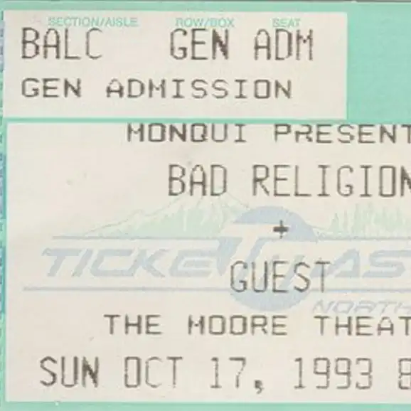 17 October 1993 - Seattle, WA - The Moore Theatre - Ticket