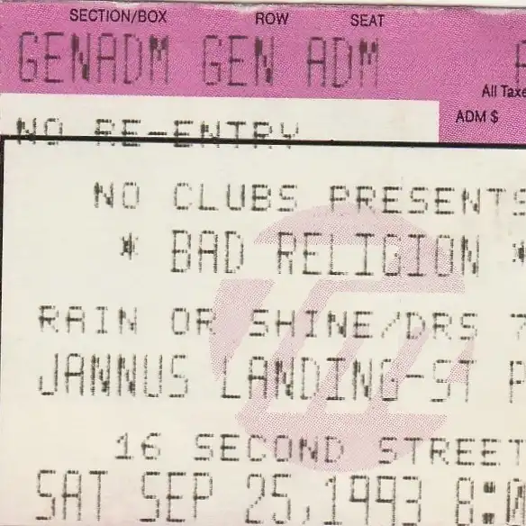 25 September 1993 - St. Petersburg, FL - Jannus Landing - Ticket