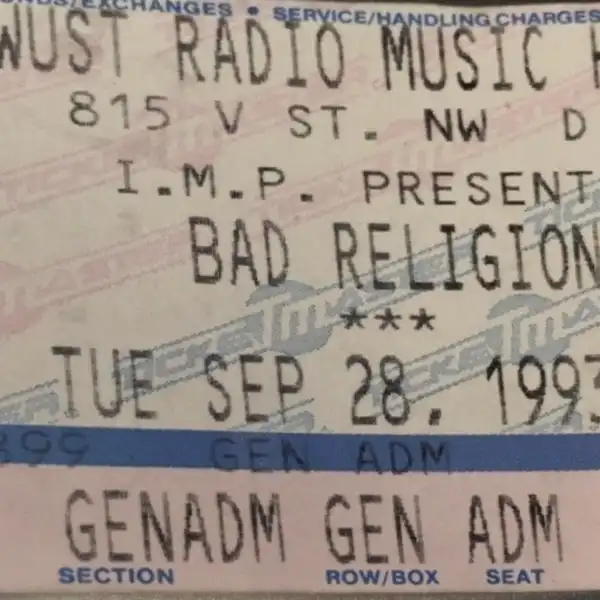 28 September 1993 - Washington, DC - WUST Music Hall - Ticket