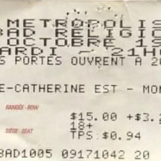 5 October 1993 - Montreal, QC - Metropolis - Ticket