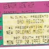 20 September 1993 - New Orleans, LA - Music Hall - Ticket