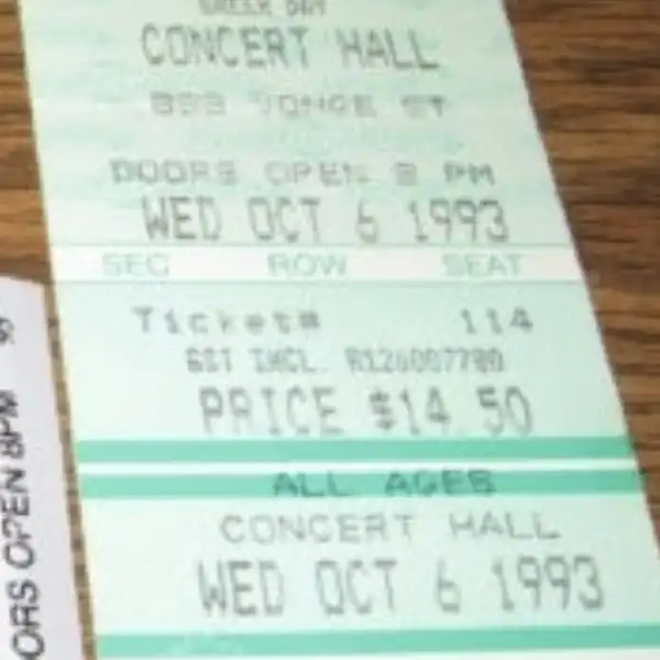 6 October 1993 - Toronto, ON - Concert Hall - Ticket