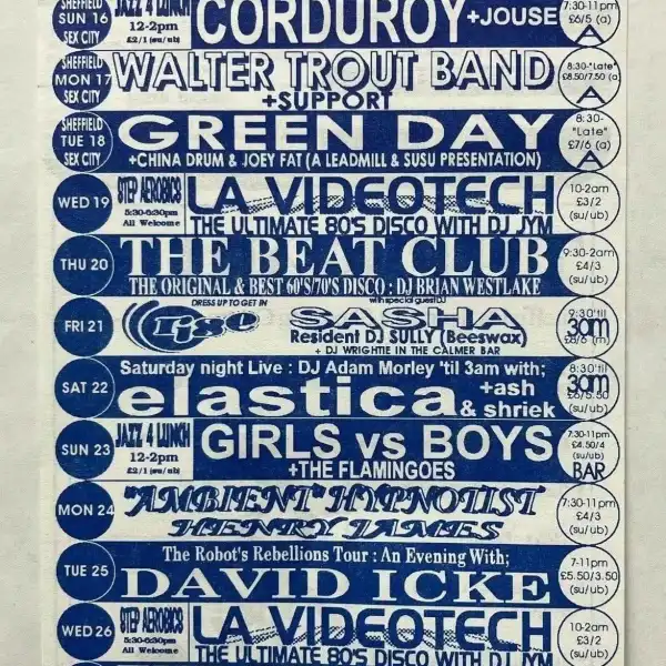 18 October 1994 - Sheffield, England - The Leadmill - Calendar