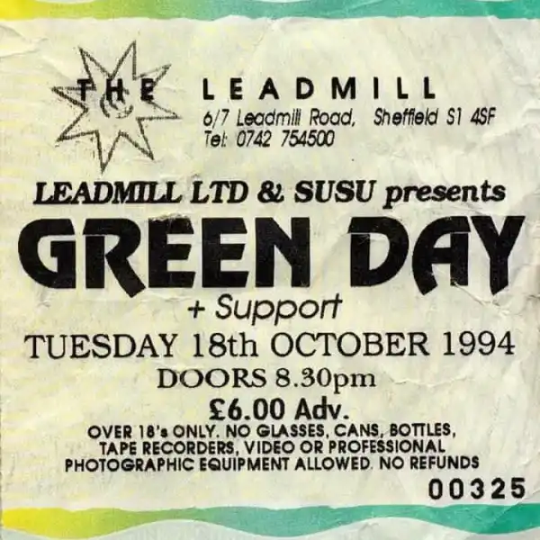 18 October 1994 - Sheffield, England - The Leadmill - Ticket