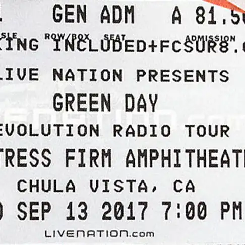 13 September 2017 - Mattress Firm Amphitheatre - Chula Vista, CA - Ticket