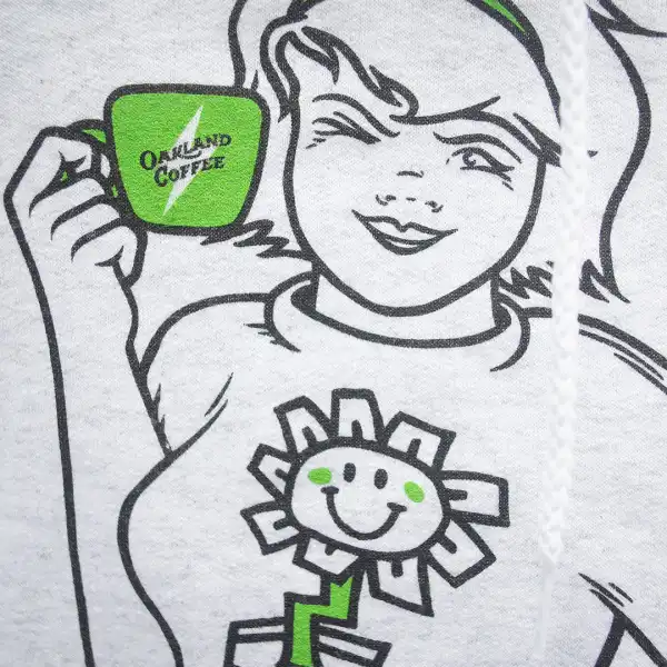 Kerplunk Oakland Coffee hoodie - art close-up
