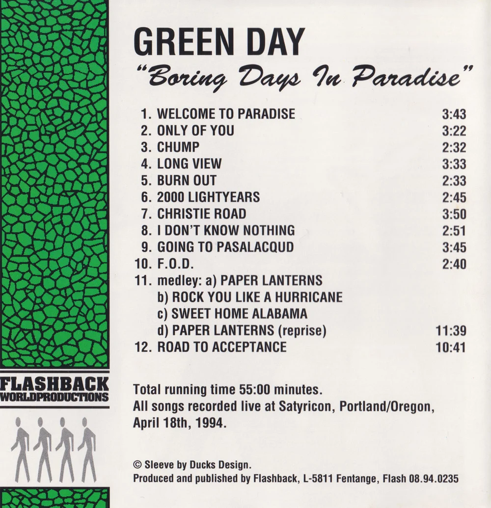 Boring Days in Paradise - back of insert