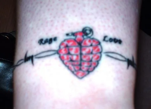 Rage and Love Heart Grenade Tattoo