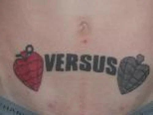 Versus Text with Red and Gray Hearts Tattoo