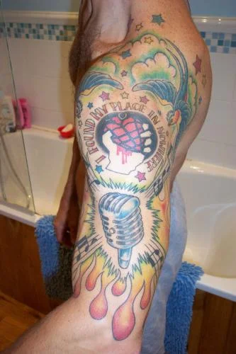 American Idiot Heart Grenade with Microphone Tattoo
