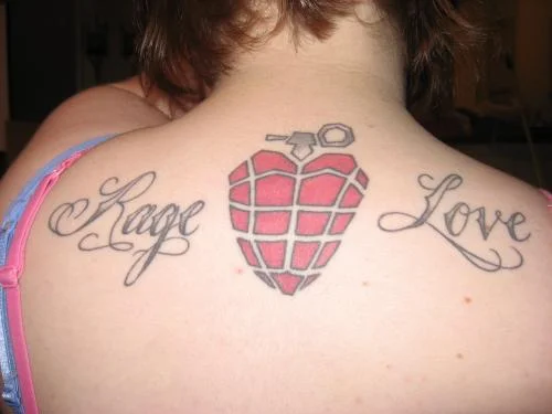 Rage and Love Heart Grenade Tattoo