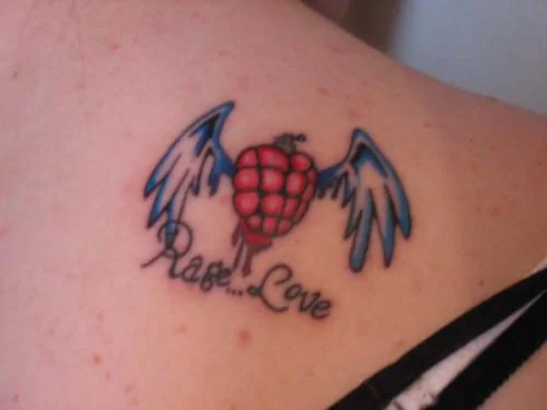 Rage and Love Heart Grenade Tattoo