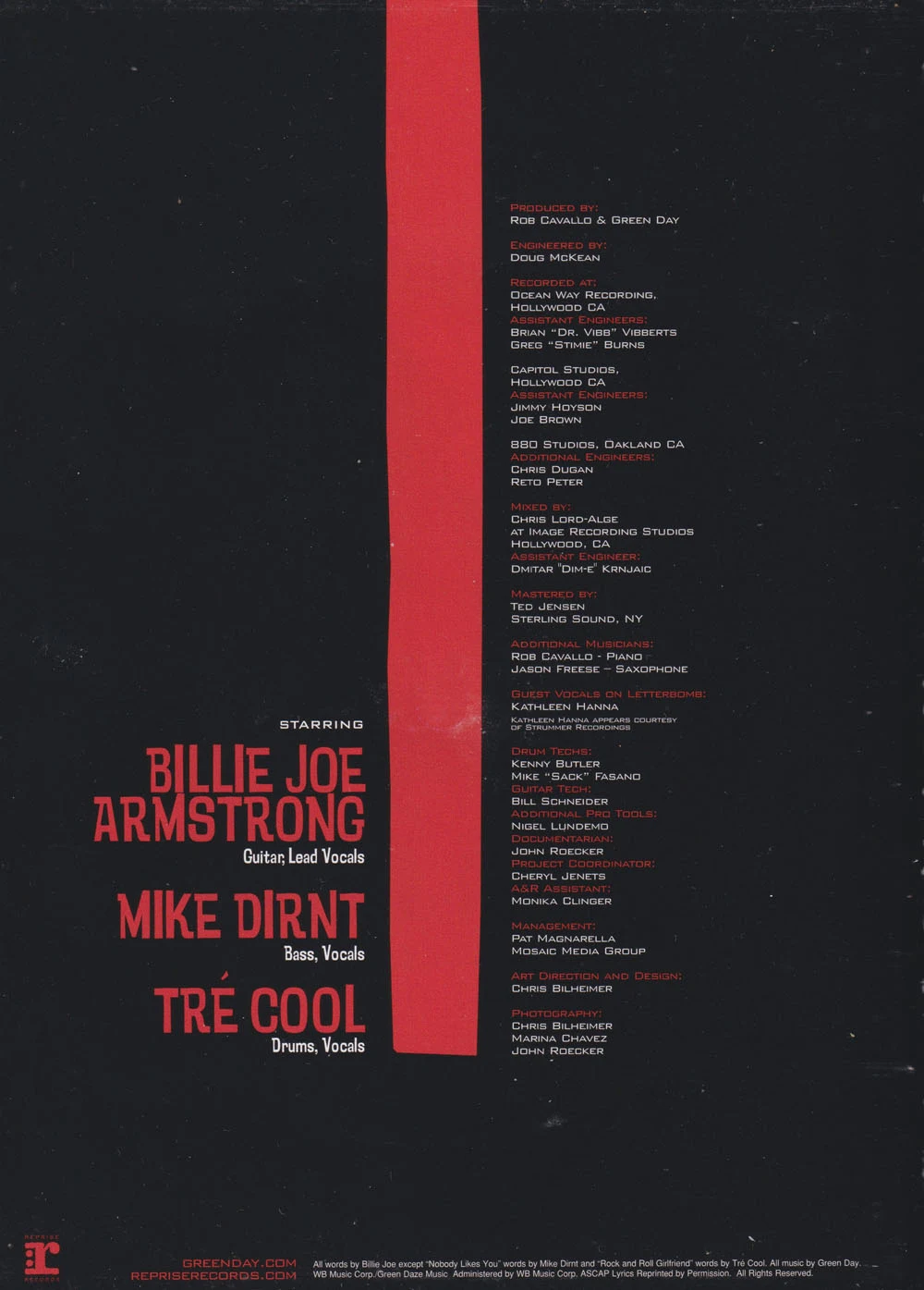 American Idiot hardcover lyric book - credits page