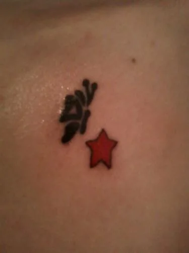 Red Star and Black Silhouette Tattoo