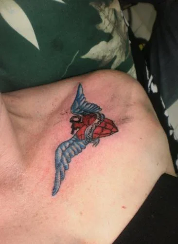 American Idiot Heart Grenade with Wings Tattoo