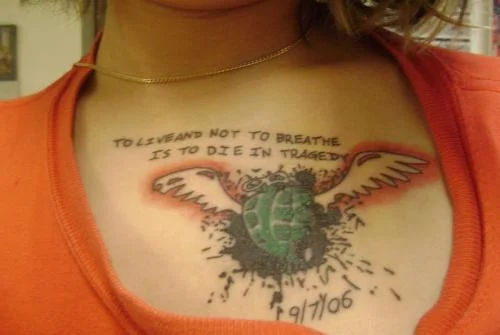 American Idiot Heart Grenade with Wings Tattoo