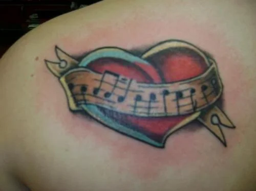 Heart with Musical Staff Tattoo
