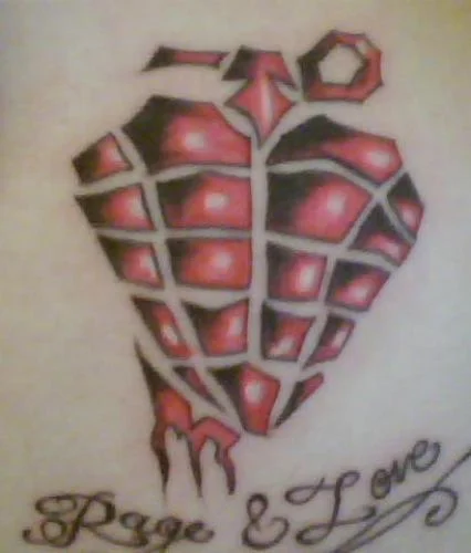 Rage and Love Heart Grenade Tattoo