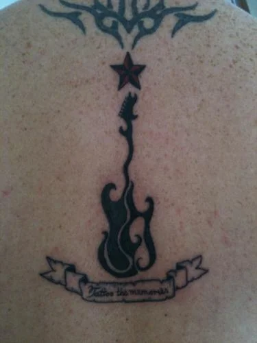Flame Guitar with Star and Banner Tattoo