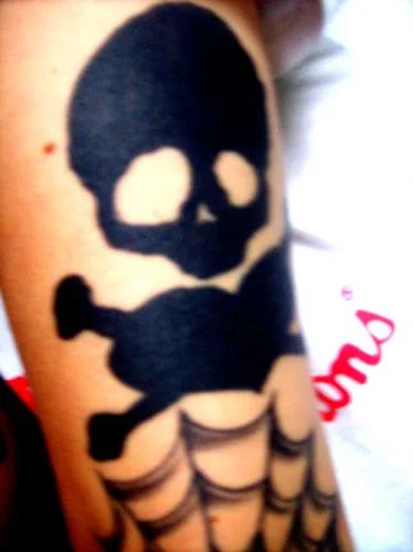 Black Skull and Crossbones with Spider Web Tattoo