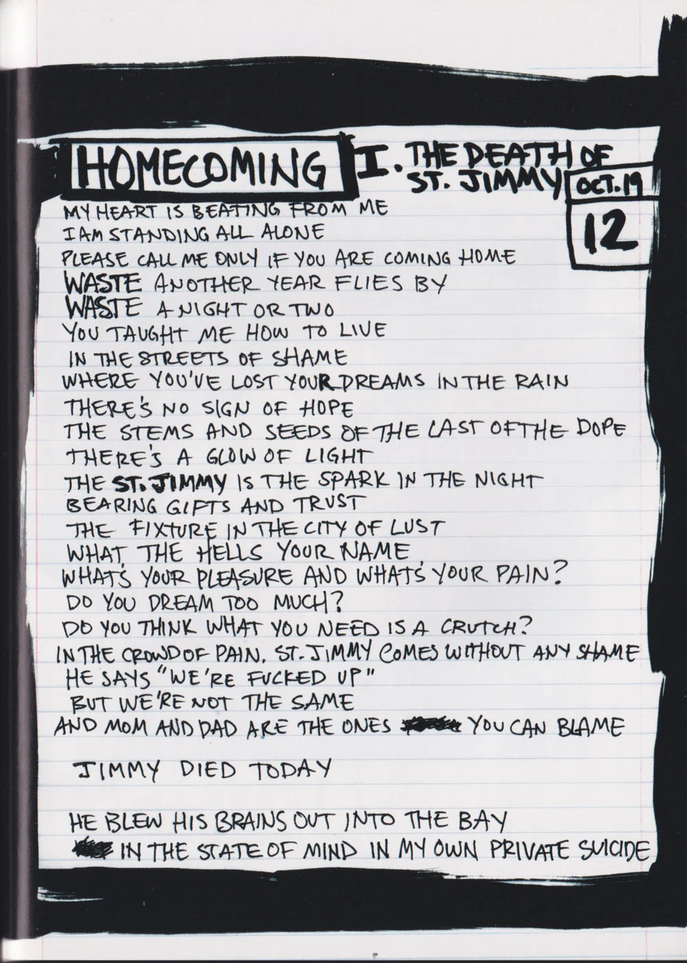 American Idiot hardcover lyric book - page 37
