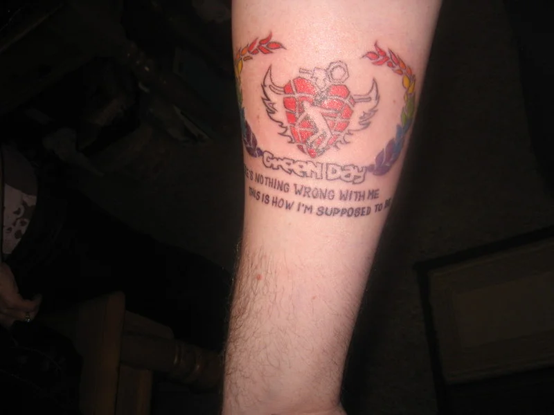 Green Day Heart Grenade with Lyrics Tattoo