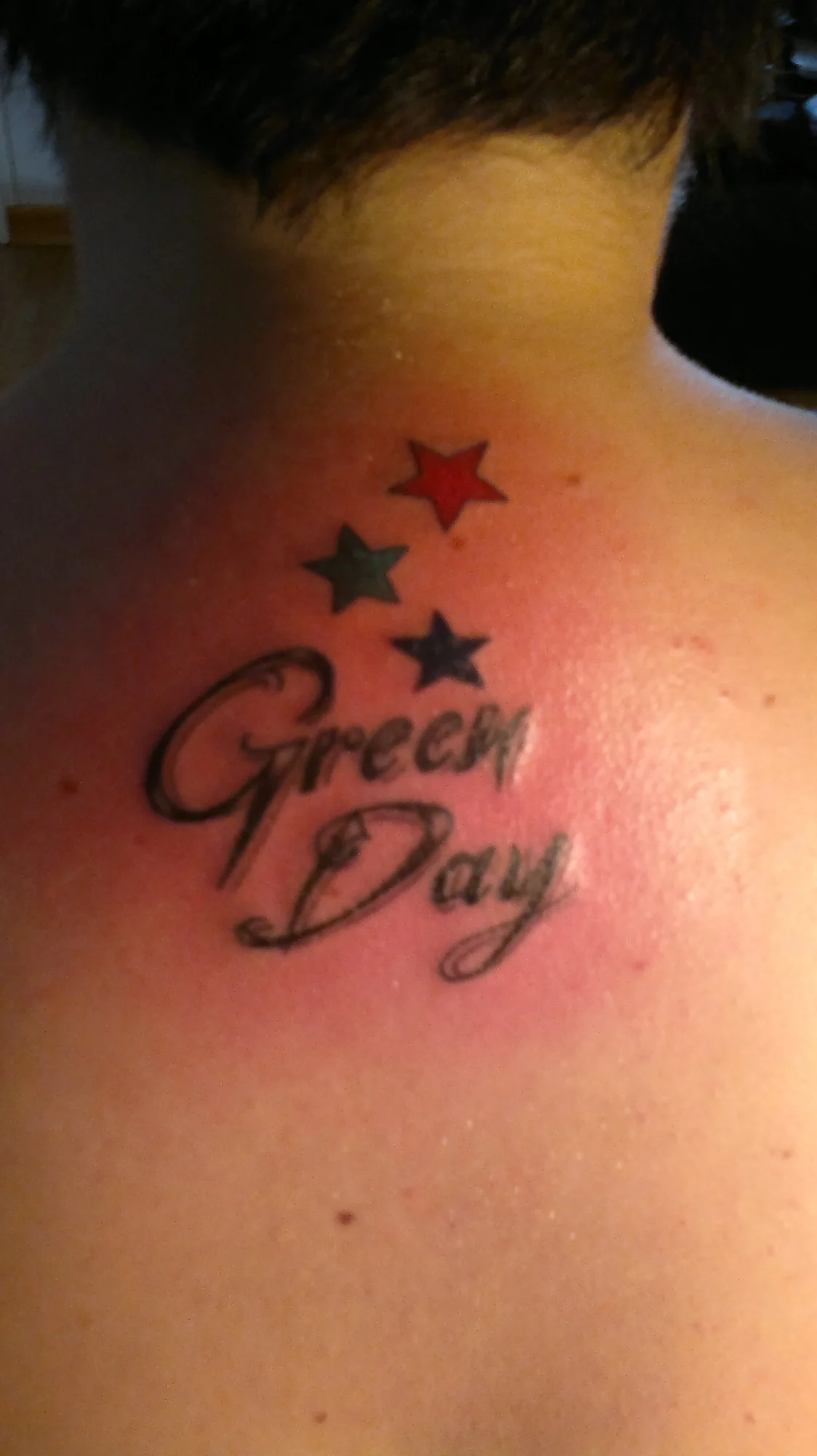 Green Day Text with Stars Tattoo