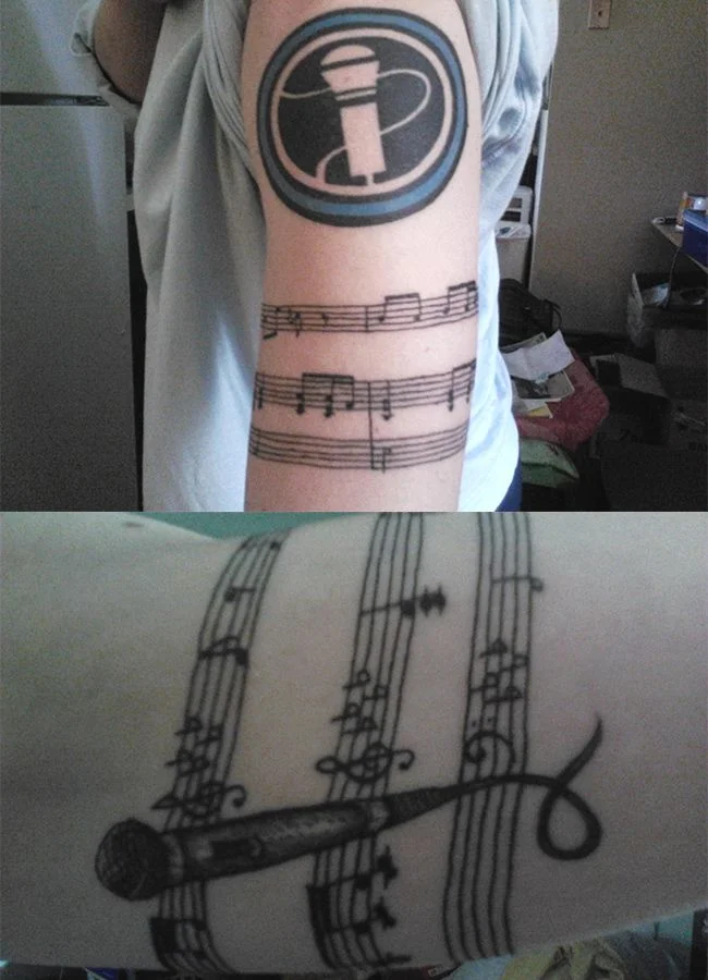 Microphone and Music Notes Tattoo